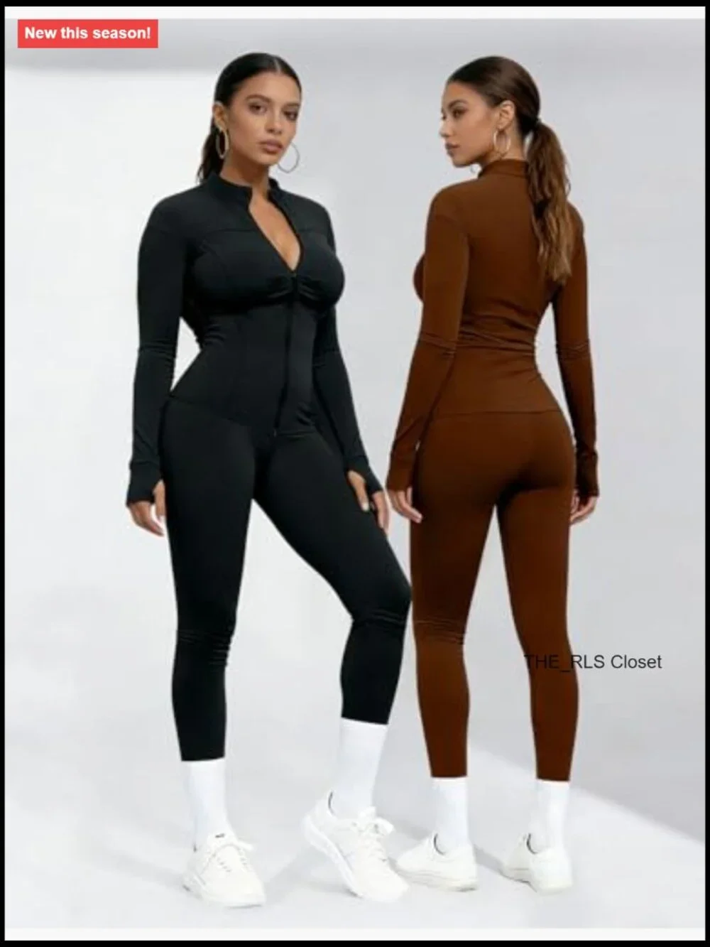 Polyester Elastane Long Sleeve Zipper Jacket Leggings Workout Set - Picture 2 of 7